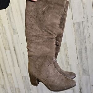 Brown Suede Knee-High Boots